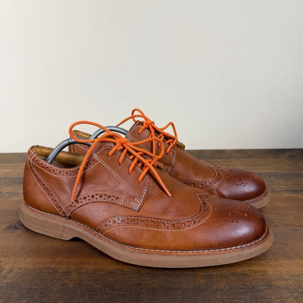 Sperry Men's 10 Gold Cup Wingtip Oxfords Dress Shoes Brown Leather Orange Lace